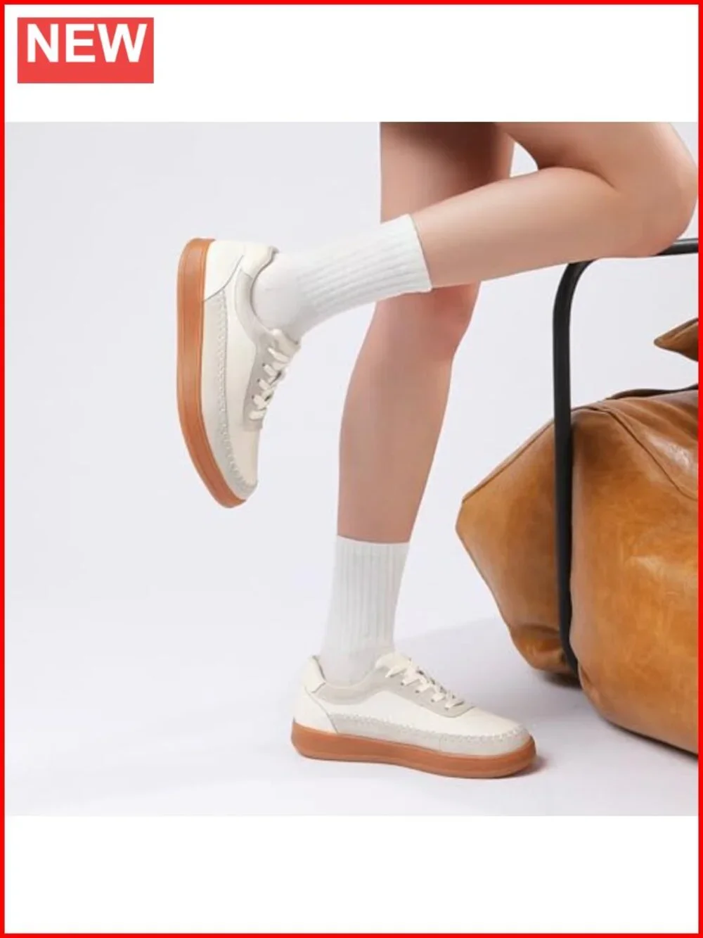 Womens Genuine Leather Walking Sneakers Casual Lace Up Retro Gum Sole Athletic